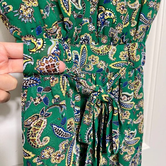 DR2 Paisley Print V-Neck Cap Sleeve Mini Dress in Green Size M - Picture 5 of 11